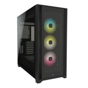 Corsair iCUE 5000X RGB Gaming Case w/ 4x Tempered Glass Panels, E-ATX, 3 x AirGuide RGB Fans, Lighting Node CORE included, USB-C, Black - Image 1