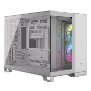 Corsair 2500X RGB Dual Chamber Gaming Case w/ Glass Side & Front, Micro ATX, 2x RGB Fans, Mesh Panels, USB-C, Asus BTF Compatible, White - Image 1