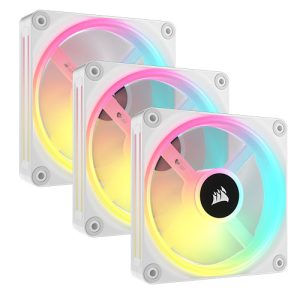 Corsair iCUE LINK QX120 12cm PWM RGB Case Fans (3 Pack), 34 RGB LEDs, Magnetic Dome Bearing, 2400 RPM, iCUE LINK Hub Included, White - Image 1